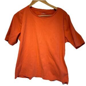 L.L. Bean Women's Top Blouse Shirt 1x Basic T-Shirt Solid-Print Orange Classic